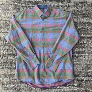 Visconti Men's Large Black Cotton Colorful Long Sleeve Button-Up Shirt